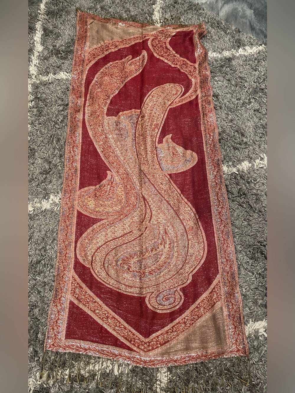 Beautiful Gold & Burgundy Long Scarf Shaw